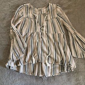 Striped Bell Bell Sleeve Blouse